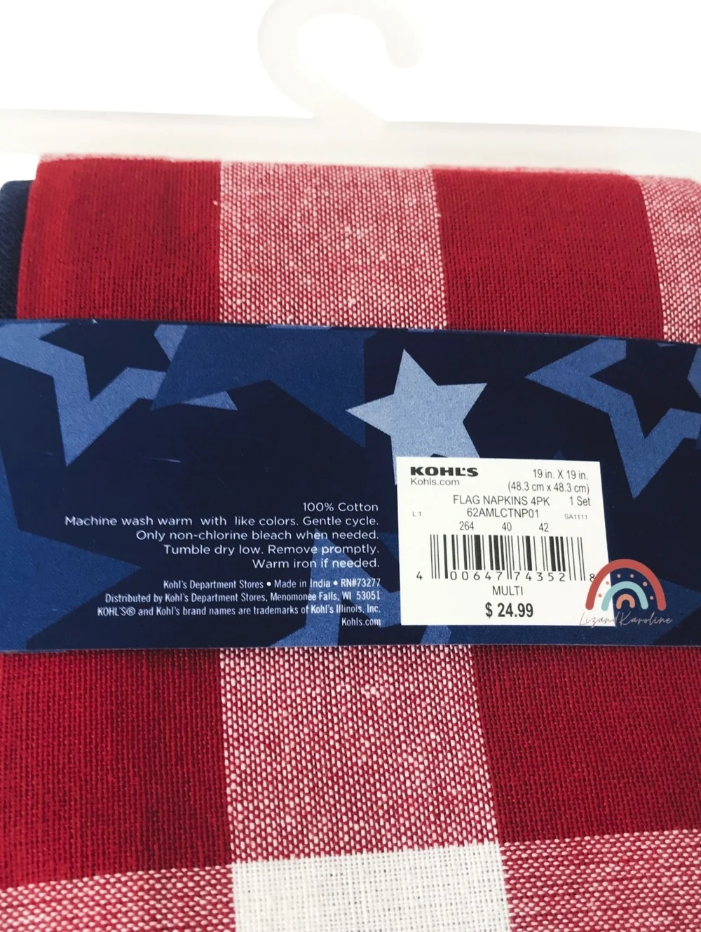 New! Patriotic Americana Gingham Stars Kitchen Tablecloth Runner Linens Set